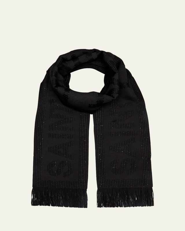 Logo Sequin Wool-Silk Scarf